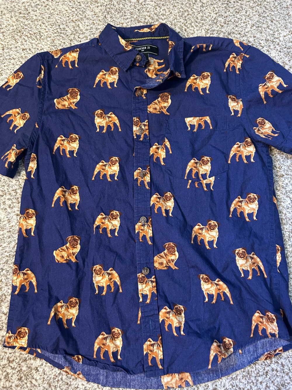 Forever 21 Blue Pug Button-Down Shirt